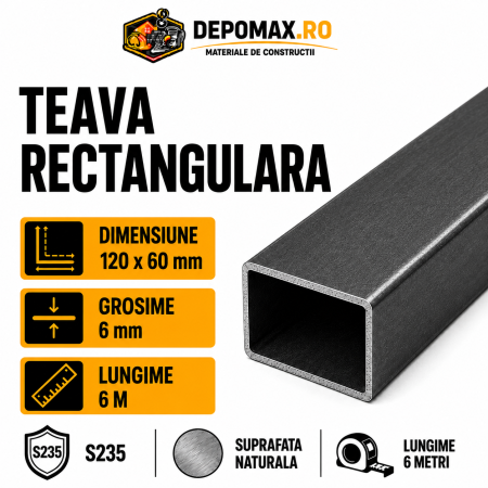 Teava rectangulara 120 x 60 x 6 mm, 6 metri